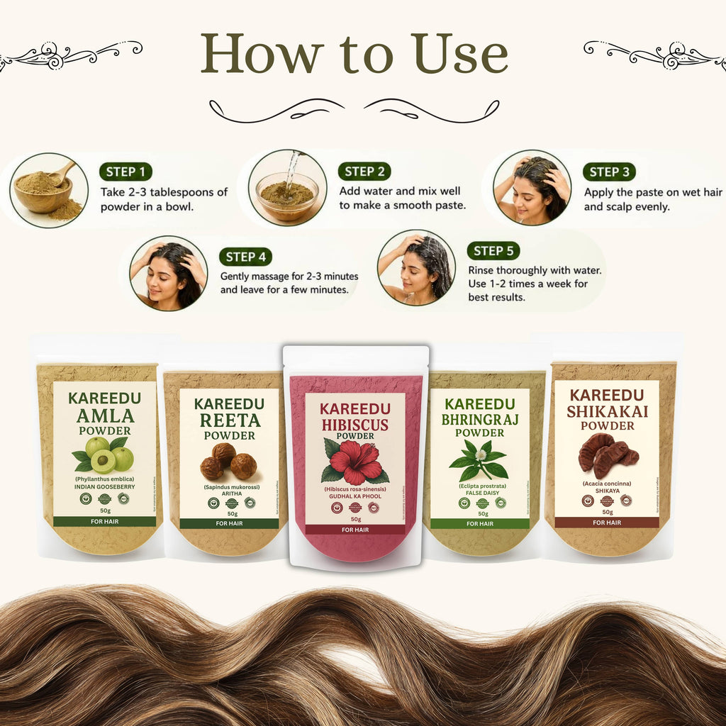 Amla Reetha Shikakai Bhringraj Hibiscus Powder For Hair Growth - 50g Each (250g Pack)